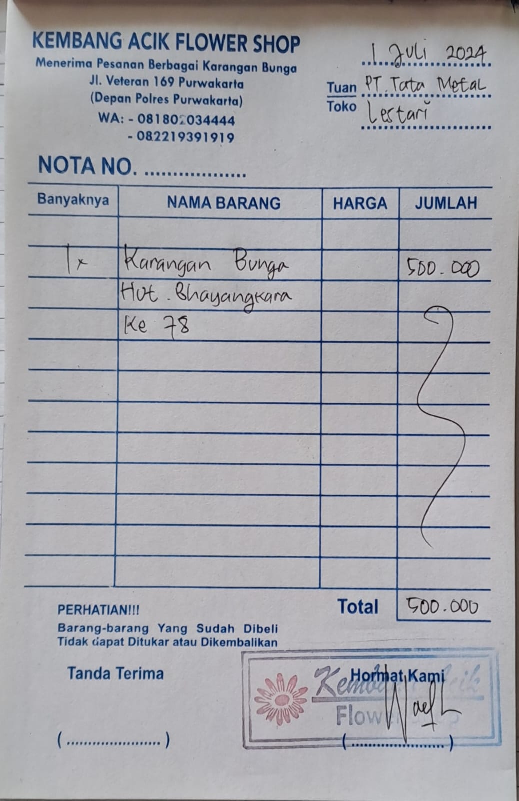 TML - Penyediaan karangan bunga oleh Kembang Acik Flower Shop